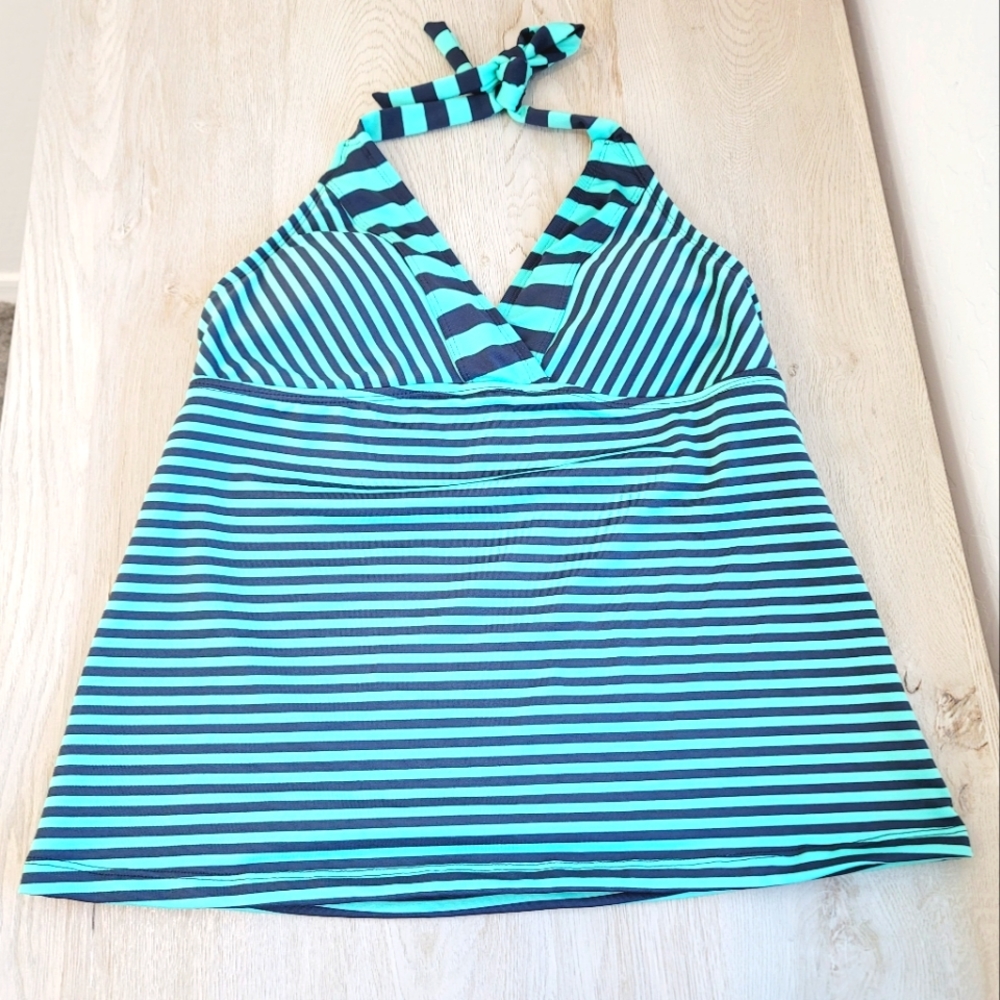 Mossimo Supply Co. Green & Gray Striped Halter Tankini Top Women's Size Medium